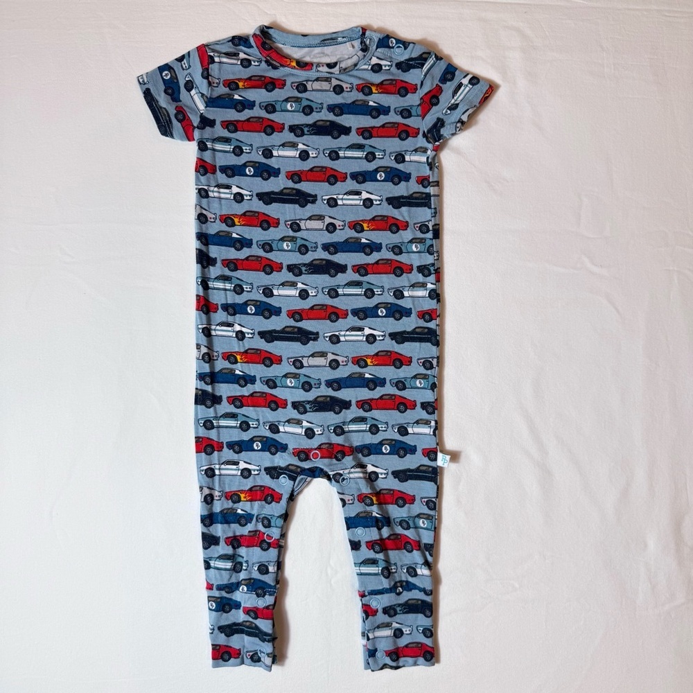 Posh Peanut Miles Short Sleeve Romper Boys 6-9M Race Cars Bamboo Spring Summer